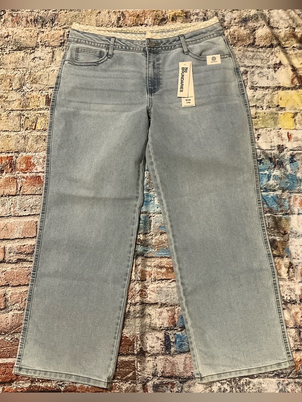 No Boundaries Lace Waist Baggy Wide Leg Light Wash Jeans Sz 14